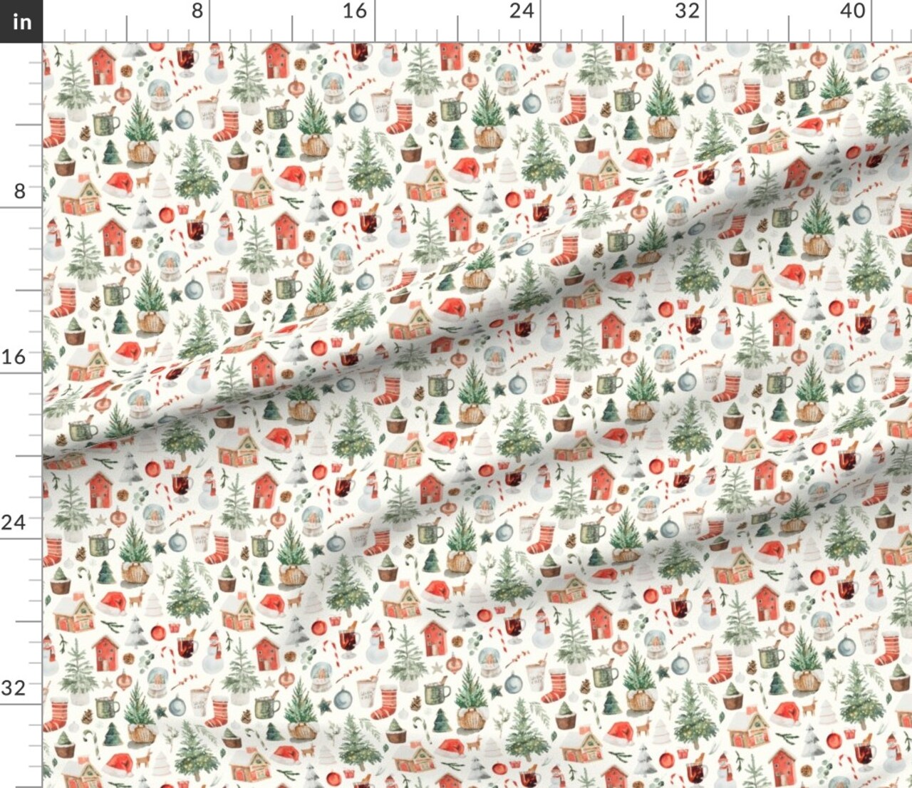 Various Fabrics by the Yard or Fat Quarter Watercolor Christmas Winter Holiday Rustic Cozy Cabin Tree Stocking Baking Custom Printed Fabric by Spoonflower